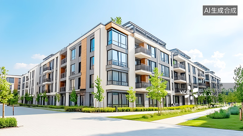 【AI数字艺术】AIGC：现代城市建筑结构 普通住宅区 都市生活 背景插图图片素材