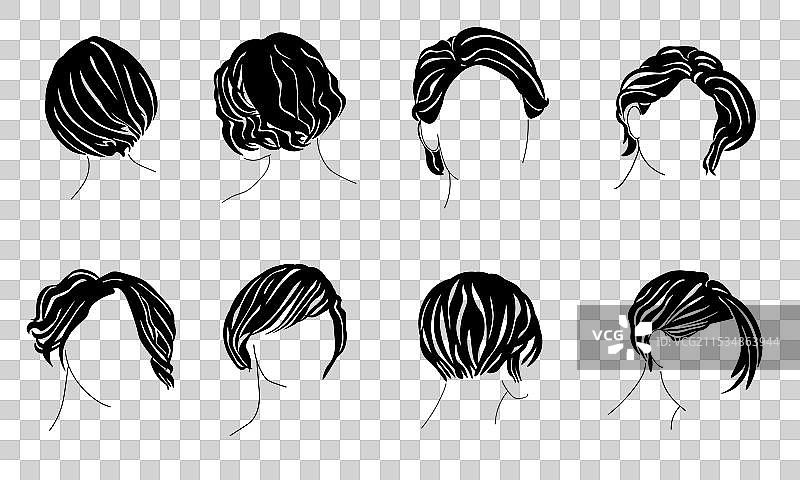 时尚的辫子发型轮廓集图片素材