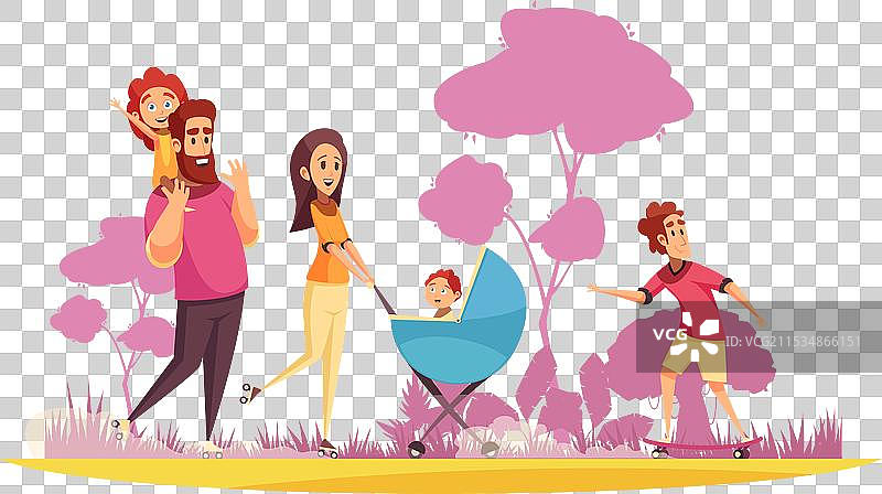 家庭夏季散步卡通图片素材