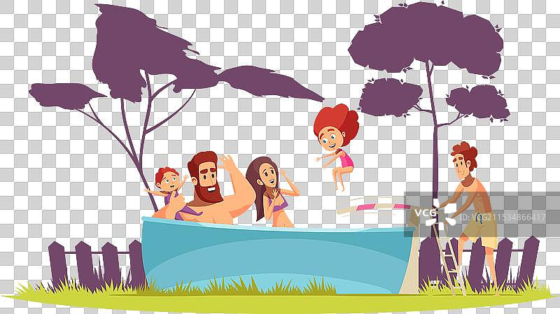 家庭活跃假期游泳池图片素材