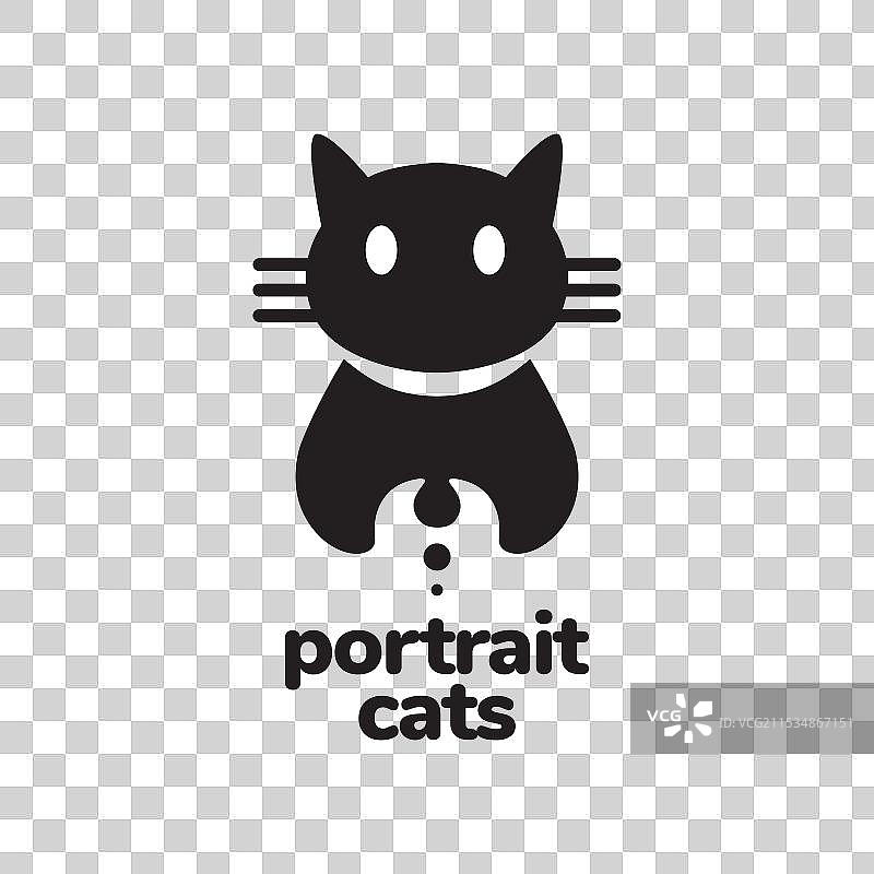 可爱的黑猫宠物卡通角色扁平设计图片素材
