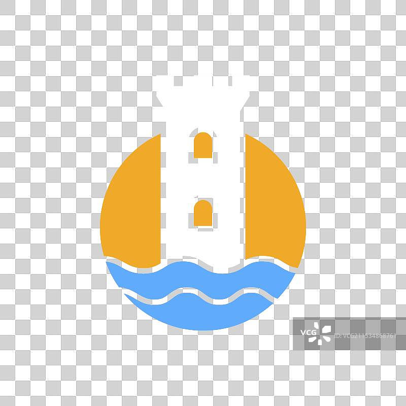 美丽的海洋城堡彩色标志设计图片素材