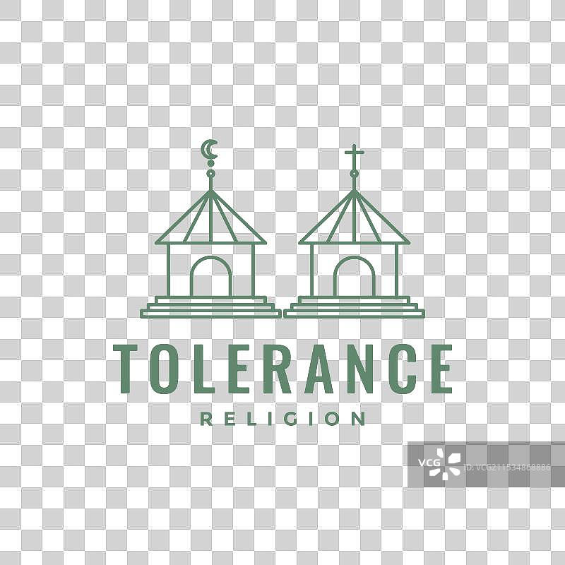 清真寺与教堂宽容概念线条logo设计图片素材