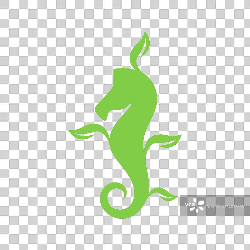 现代扁平形状的海马与植物叶子图片素材