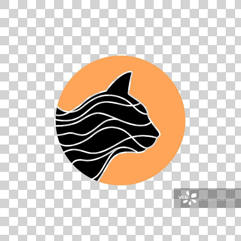 现代猫咪动物标志设计的日落景象图片素材