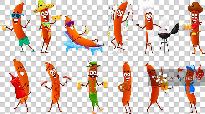 卡通香肠角色，孤立的德国香肠图片素材