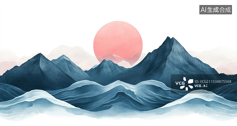 【AI数字艺术】高山和日出的极简风格图片素材