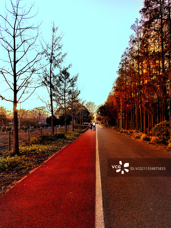 步道夕阳图片素材