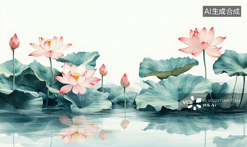【AI数字艺术】意境的荷花池，中国风荷花图片素材