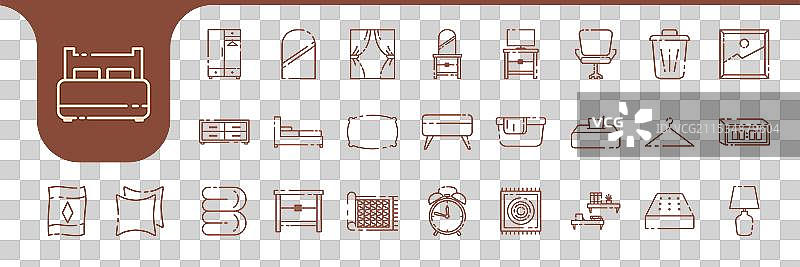 现代卧室线条艺术图标集合设计图片素材