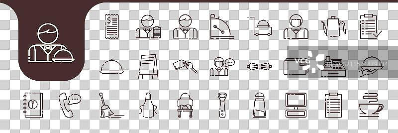 服务员线条艺术图标集合设计图片素材