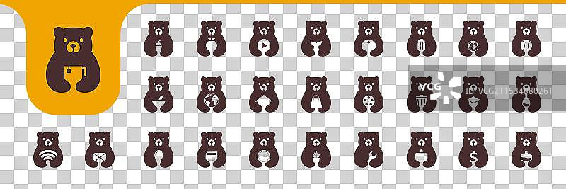 熊平面吉祥物极简图标集合标志图片素材
