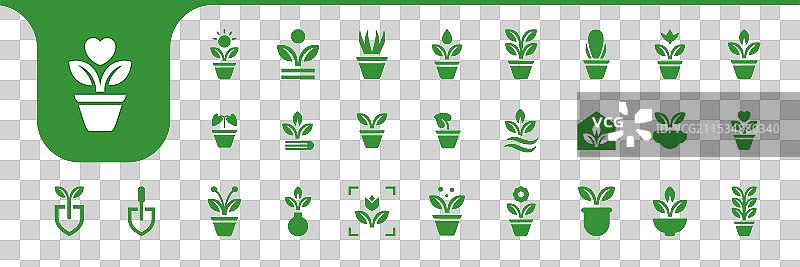 植物和花盆扁平图标集合图片素材