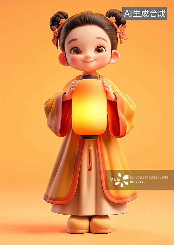 【AI数字艺术】3D拿着灯笼的小女孩图片素材