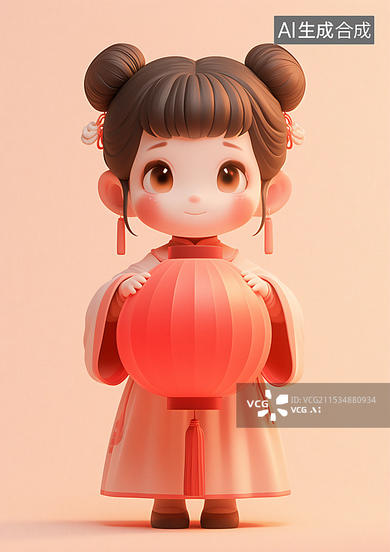 【AI数字艺术】3D拿着灯笼的小女孩图片素材