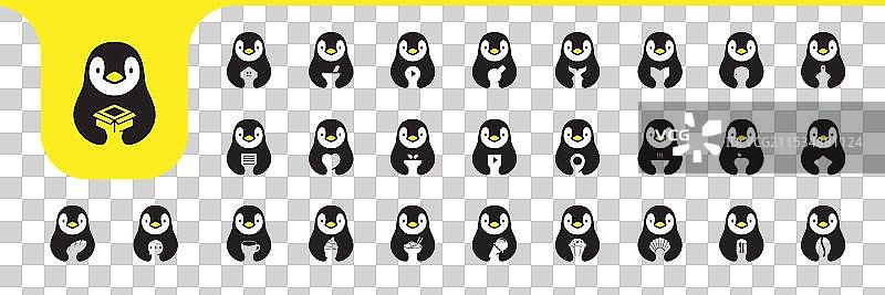 可爱的企鹅图标集合设计图片素材