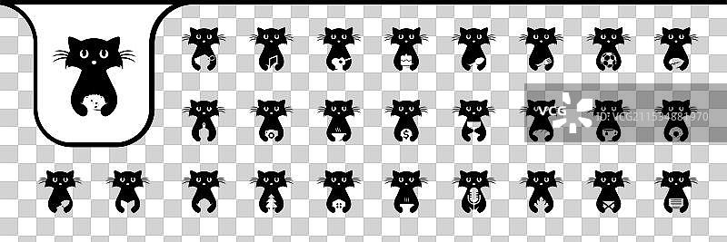 可爱宠物猫扁平卡通吉祥物图标设计集图片素材