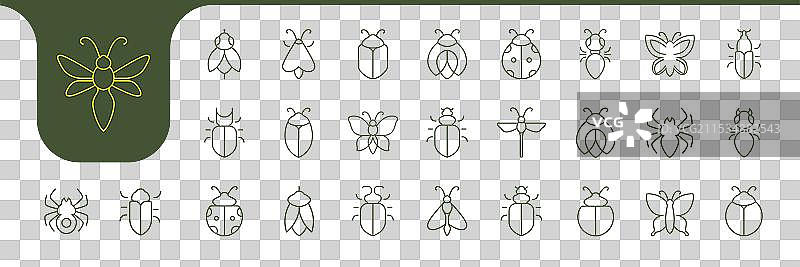 昆虫种类线条简约图标设计图片素材