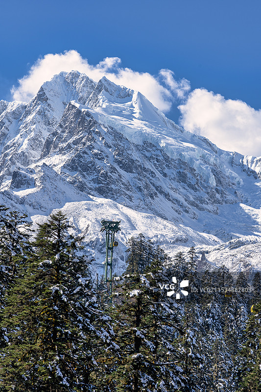 四川甘孜海螺沟观看贡嘎卫峰金银山特写图片素材
