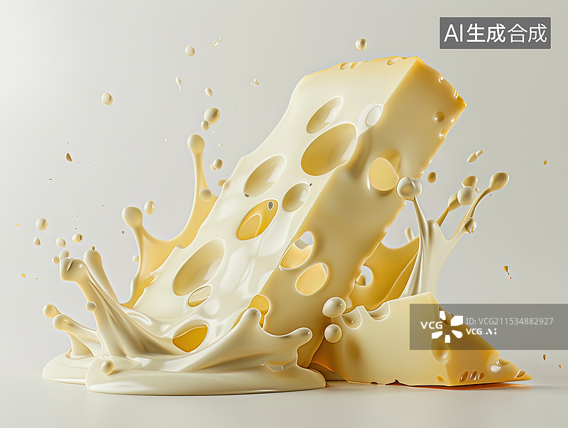 【AI数字艺术】白色背景下的奶酪片特写镜头图片素材