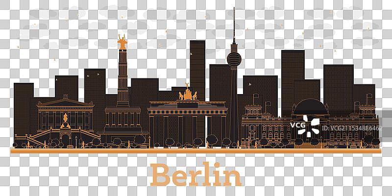 橙色轮廓的柏林德国城市天际线图片素材