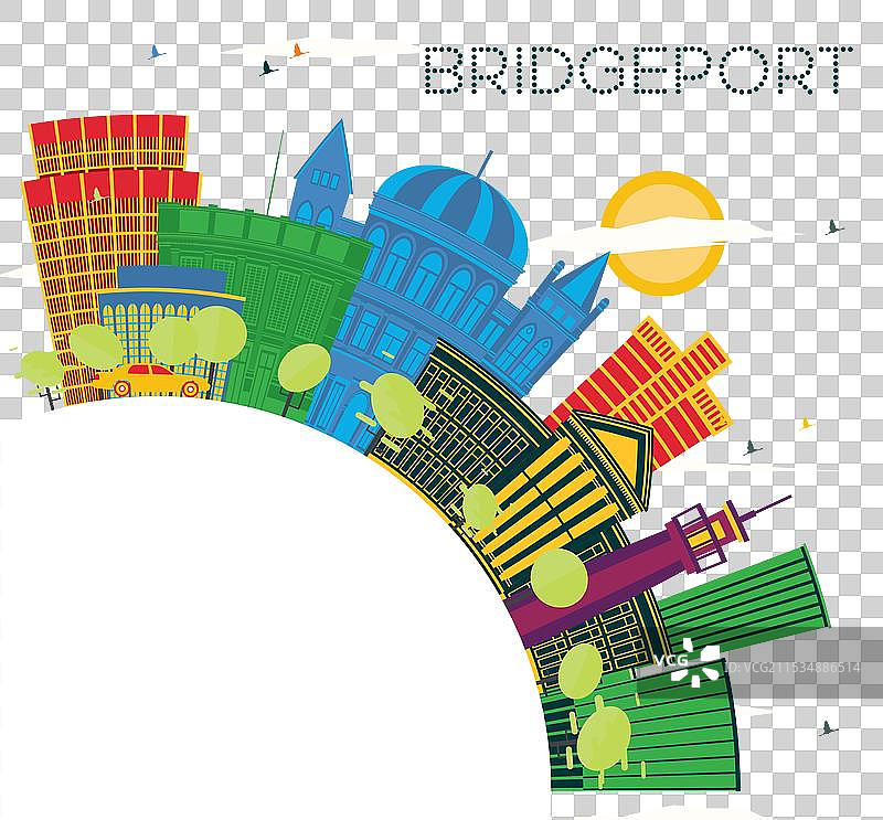 康涅狄格州桥港市的彩色天际线图片素材