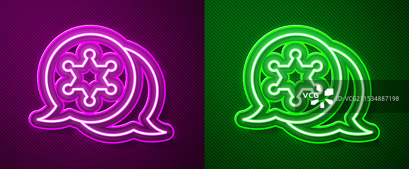 发光的霓虹线六角星警长图标图片素材