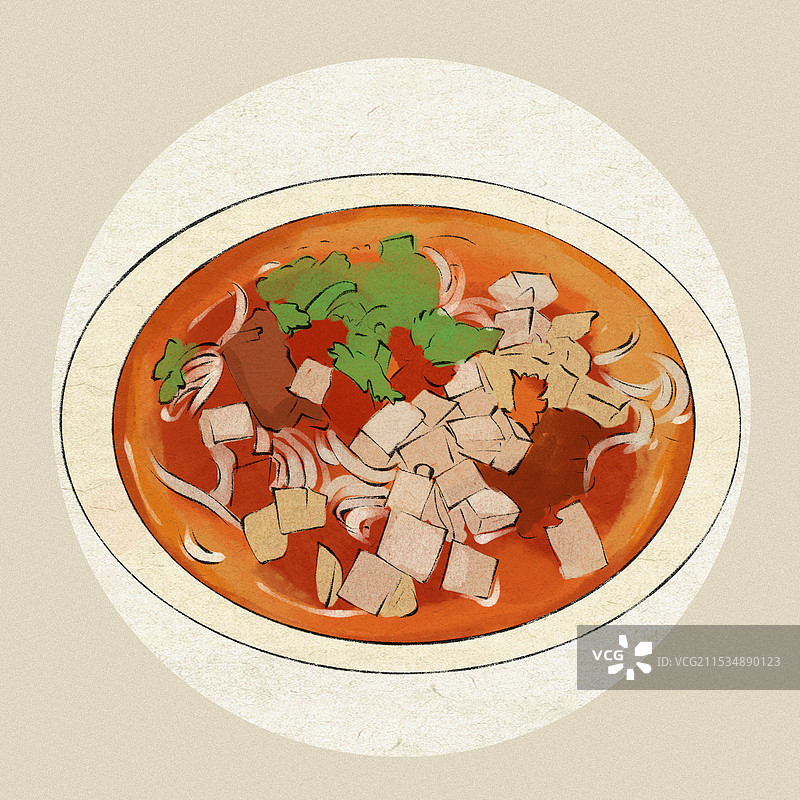 羊臊子面-宁夏特色传统美食土特产小吃插画图片素材