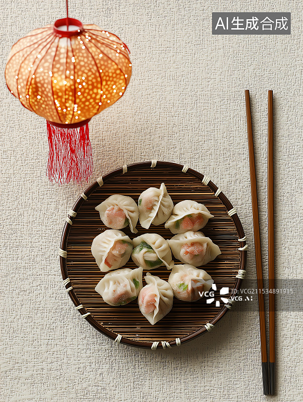 【AI数字艺术】冬至与立冬的饺子，传统美食馅料多样，手工包制，经锅灶煮熟盛盘，寓意团圆，是冬日暖食与习俗象征。图片素材
