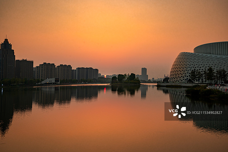 杭州金沙湖日落风光图片素材