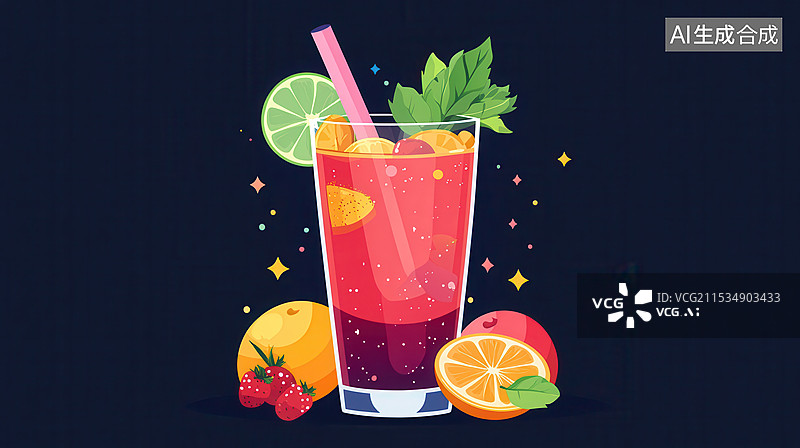 【AI数字艺术】美味诱人的水果鸡尾酒图片素材