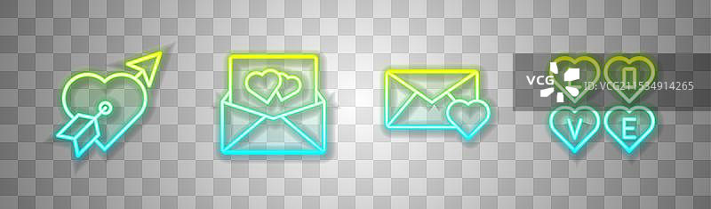 带有心形和箭头的信封线条图案图片素材