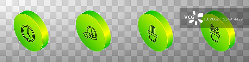 等距线钟表与仙人掌和多肉植物图片素材