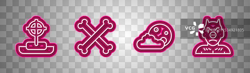 带有十字架和骷髅的墓碑线条设计与月亮图片素材