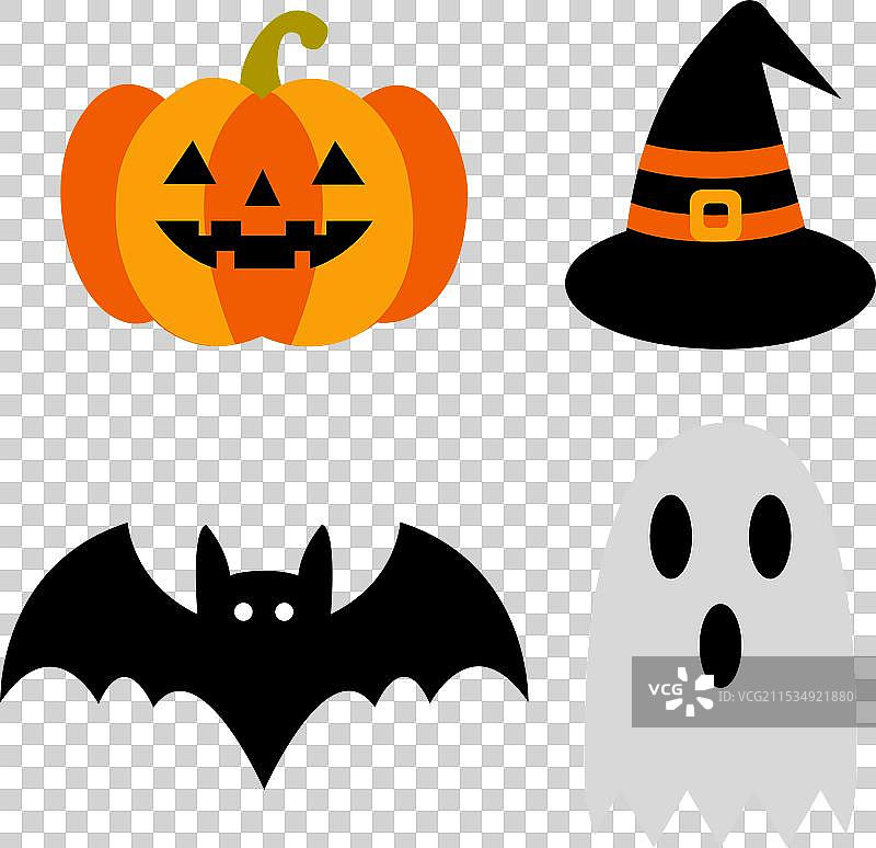 万圣节图形套件，包含女巫帽和鬼魂图片素材