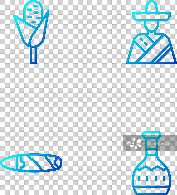 墨西哥风格的龙舌兰酒瓶、雪茄、玉米和其他元素的组合图片素材