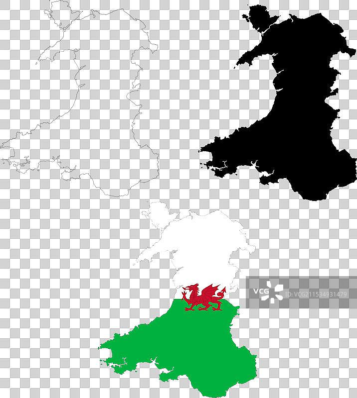 威尔士地图图标 威尔士地图标志轮廓 威尔士图片素材