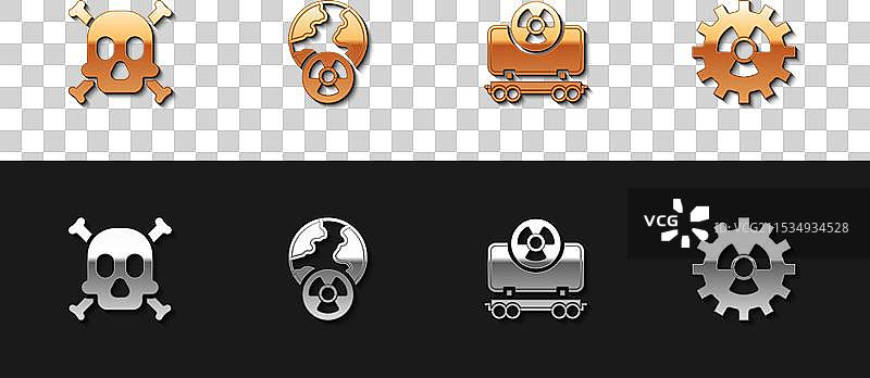 设置骨骼和头骨警告地球图片素材