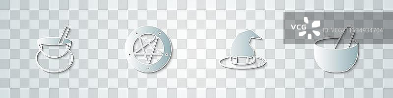 纸剪女巫的锅和圆形五角星图片素材