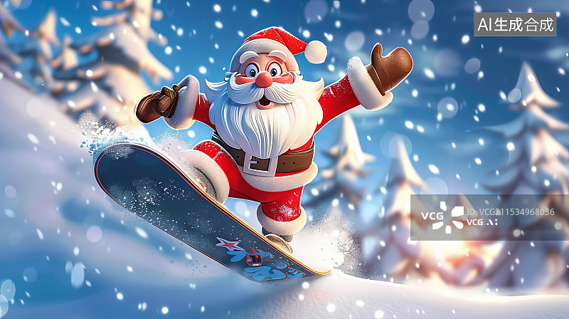 【AI数字艺术】3d插画滑雪的圣诞老人图片素材