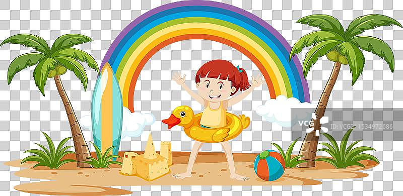 快乐的孩子在阳光明媚的海滩上玩沙子图片素材