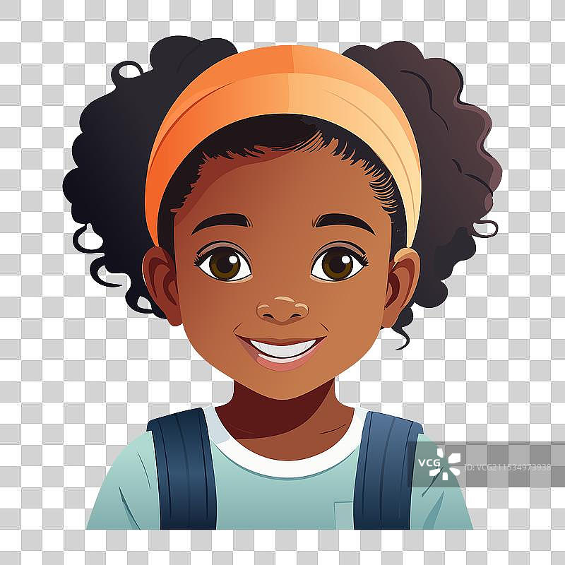 黑女孩面孔图标特写，适合学校使用图片素材