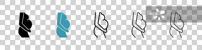 细线黑色平面风格的孕妇线条图图片素材