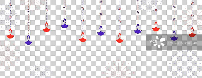 悬挂的排灯节油灯白色横幅，带有文本空白区域图片素材
