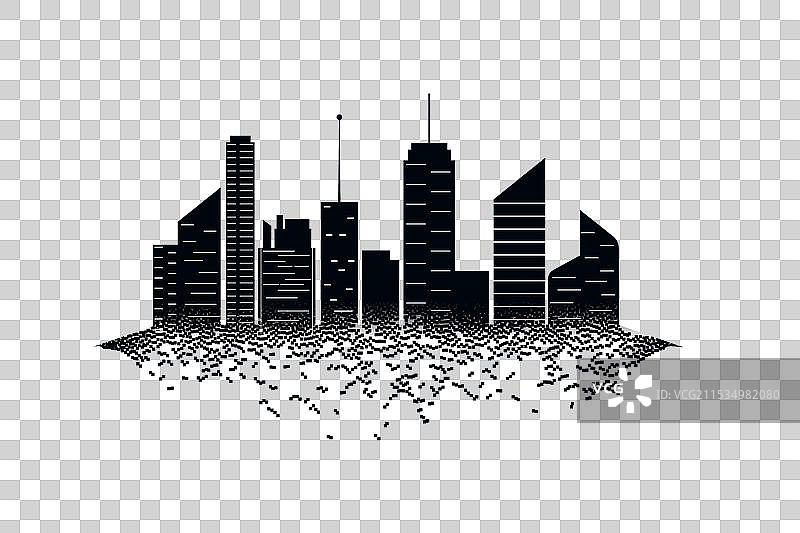 黑色点状天际线大都市市中心轮廓图片素材