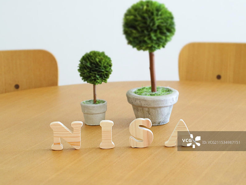 桌子上的绿色木块字母NISA图片素材