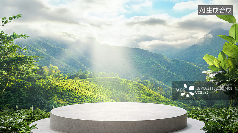 【AI数字艺术】春天明前茶产品展台电商背景图片素材