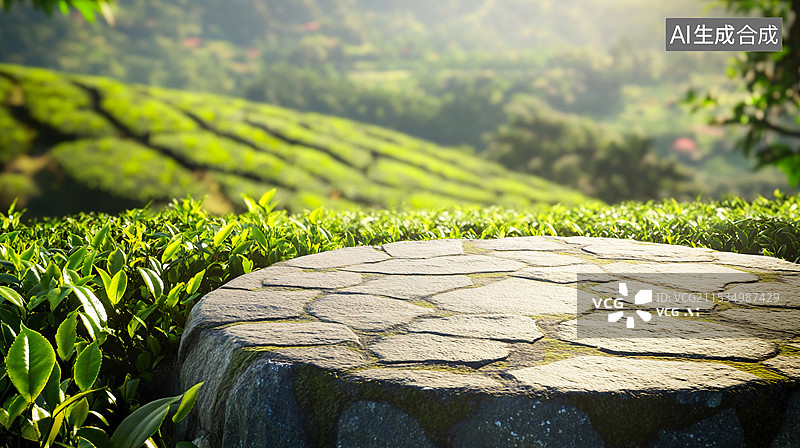 【AI数字艺术】春天明前茶产品展台电商背景图片素材