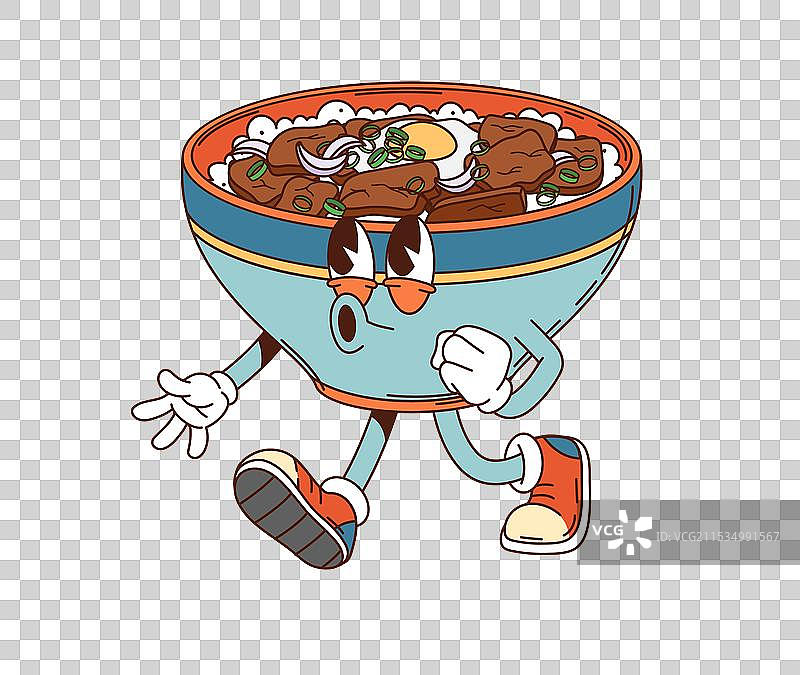 卡通风格的炫酷牛肉饭碗食物角色图片素材