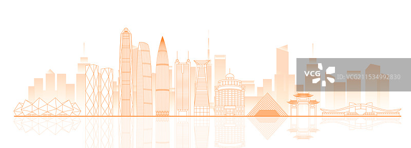 深圳城市建筑科技现代橙色线稿矢量插画图片素材